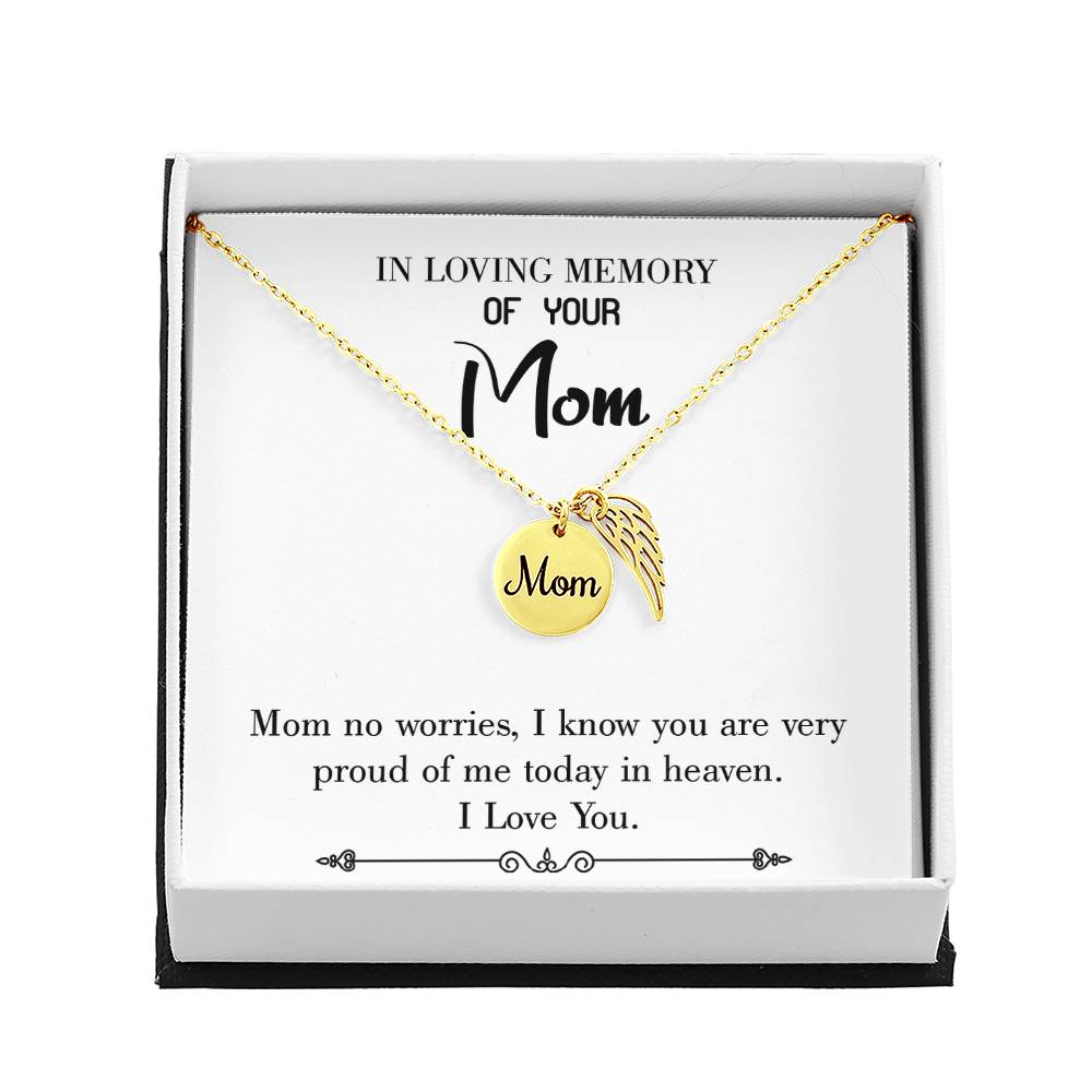 Mom No Worries White Mom Remembrance Necklace Angel Wing Charm, Stainless Steel 18-22'' Chain-Express Your Love Gifts