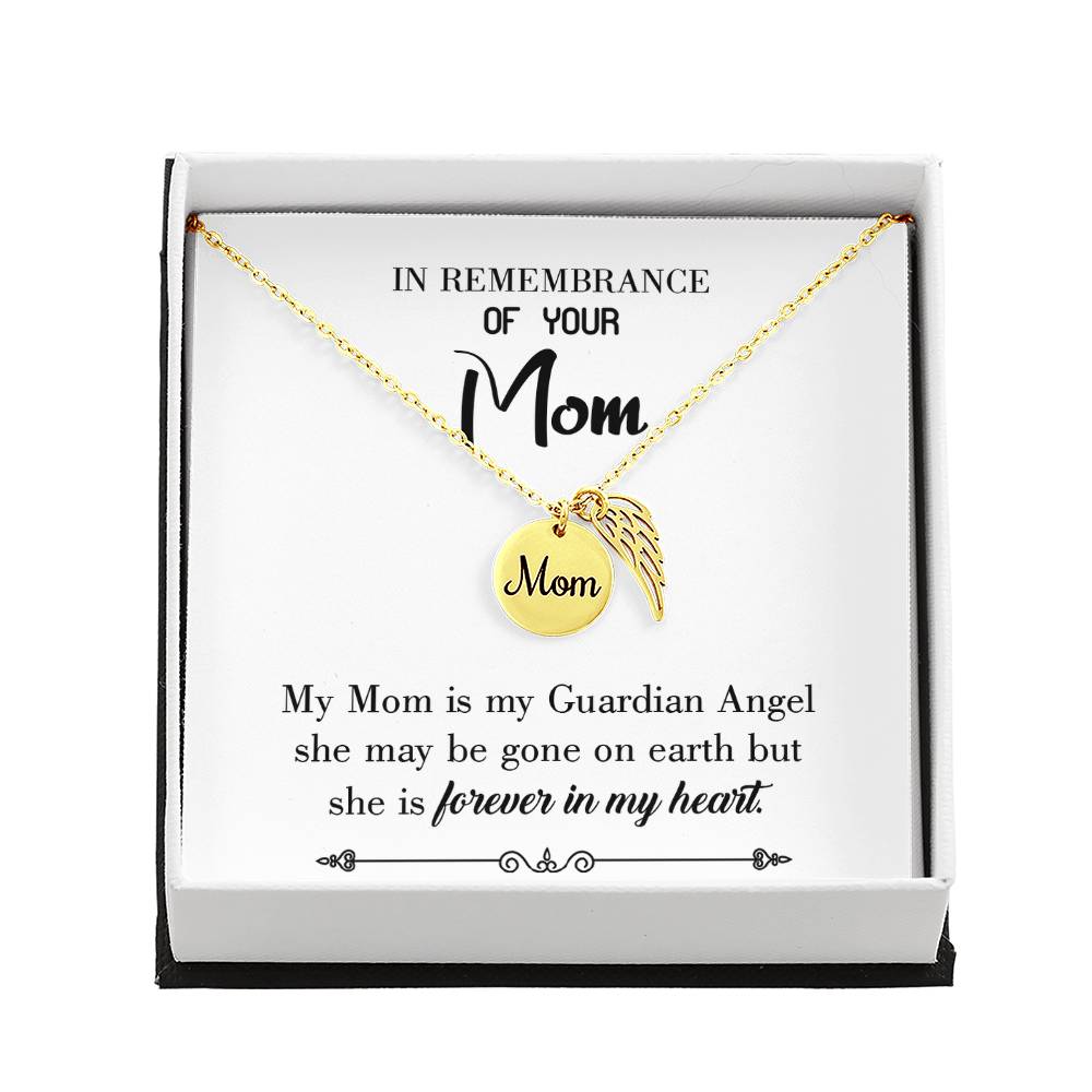 Guardian_Angel_Mom_2_White_Artwork Mom Remembrance Necklace Angel Wing Charm, Stainless Steel 18-22'' Chain-Express Your Love Gifts