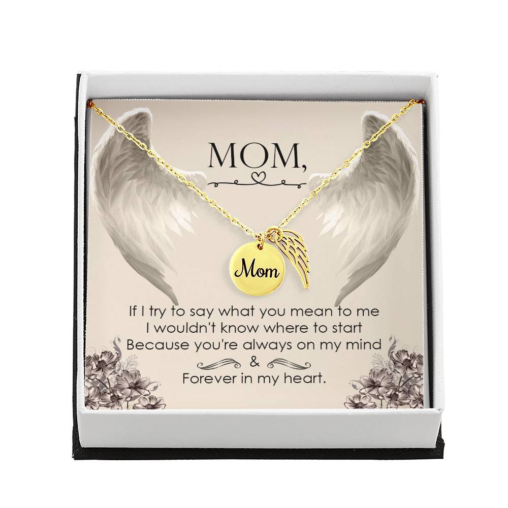 If I Try To Say Mom Remembrance Necklace Angel Wing Charm, Stainless Steel 18-22'' Chain-Express Your Love Gifts