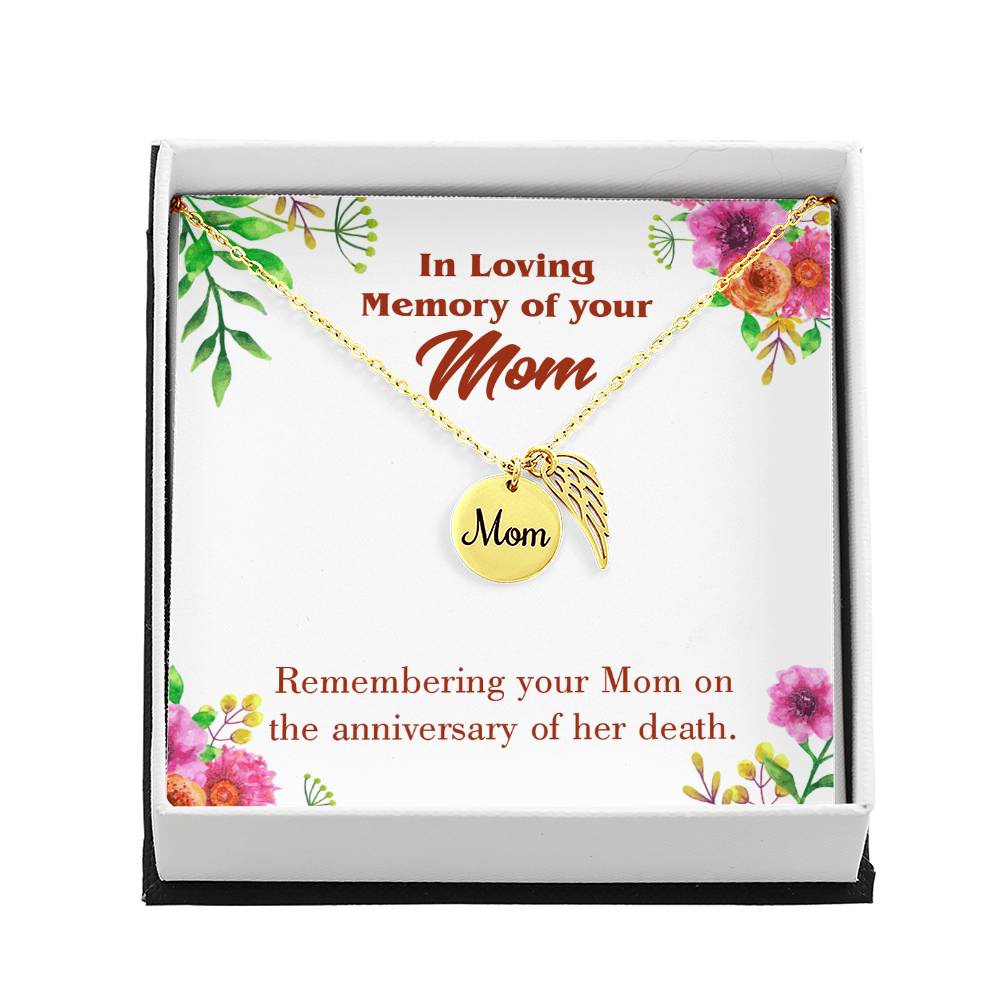 Mom Death Anniversary Mom Remembrance Necklace Angel Wing Charm, Stainless Steel 18-22'' Chain-Express Your Love Gifts