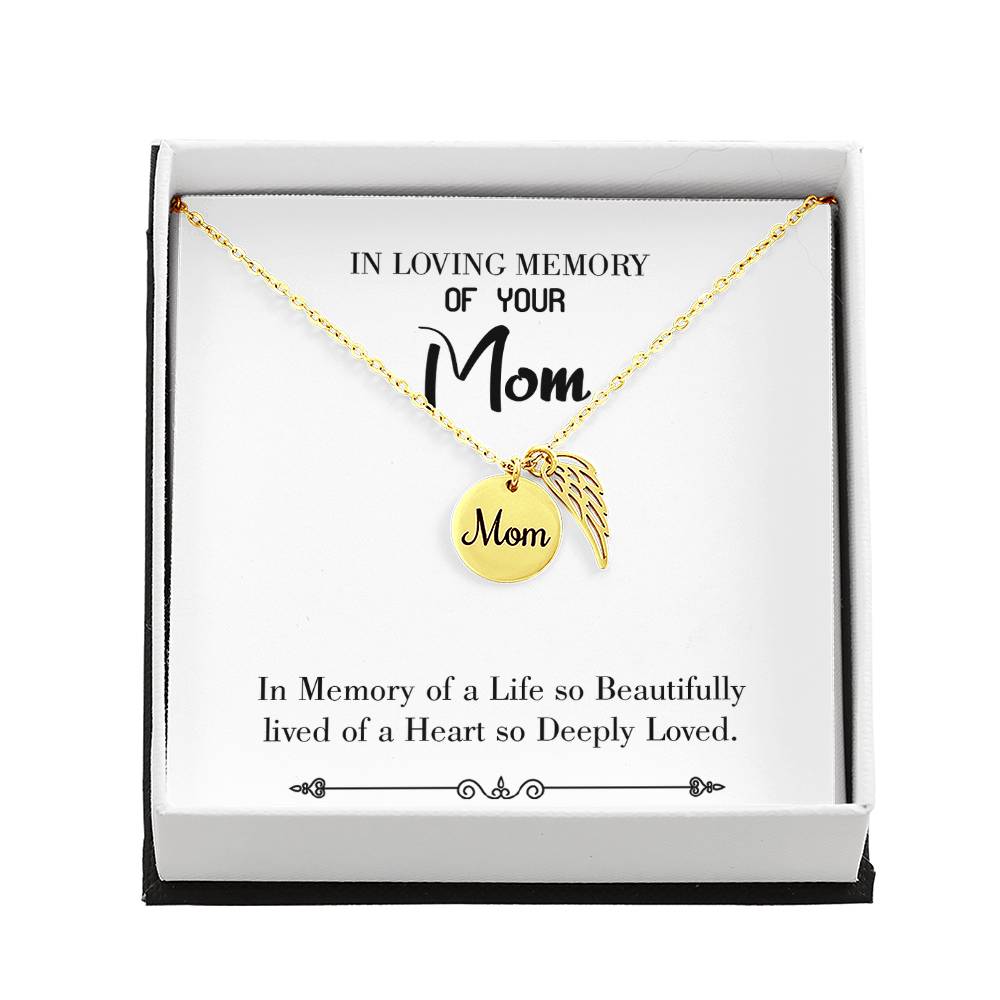 Life So Beautiful White Mom Remembrance Necklace Angel Wing Charm, Stainless Steel 18-22'' Chain-Express Your Love Gifts