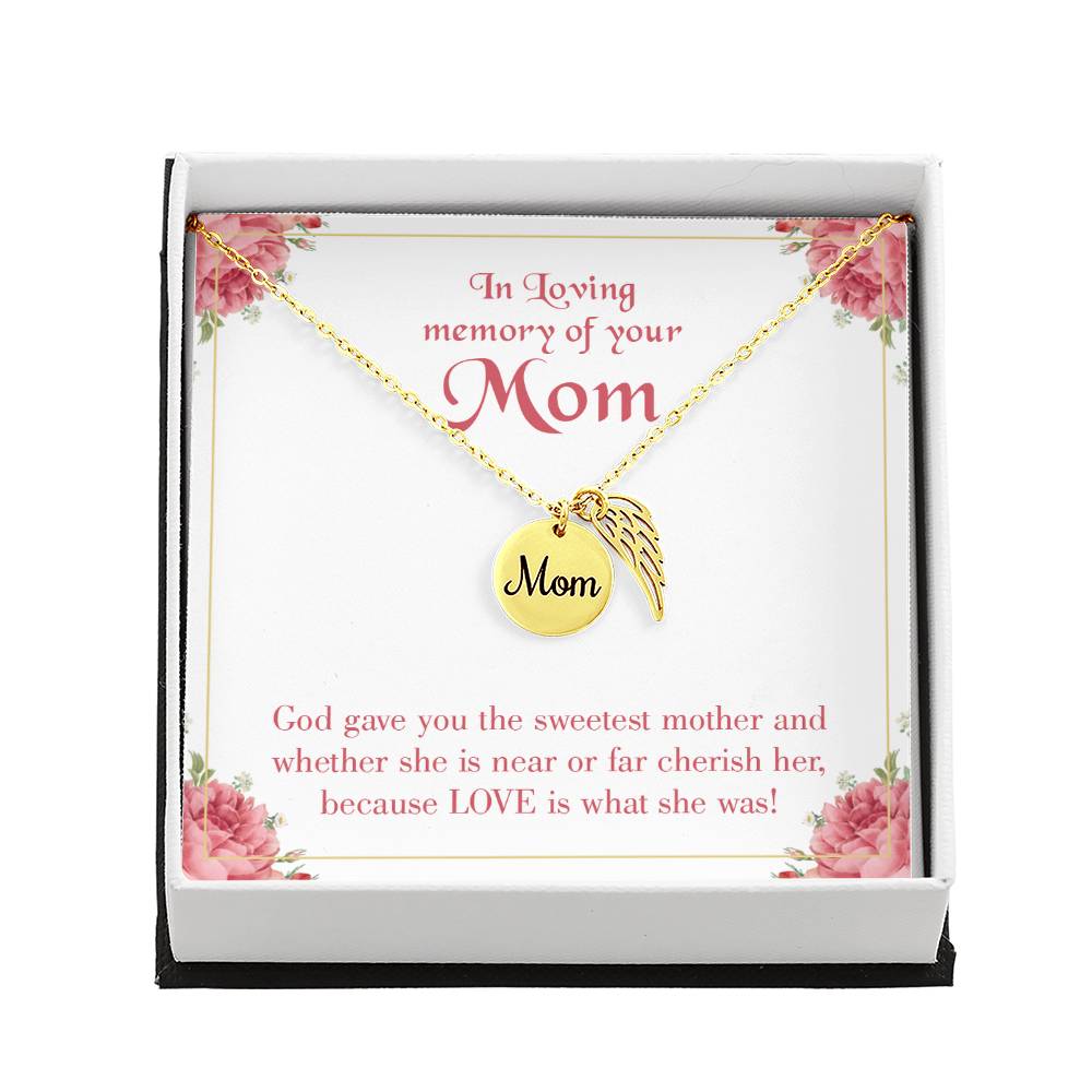 God Gave Mother Mom Remembrance Necklace Angel Wing Charm, Stainless Steel 18-22'' Chain-Express Your Love Gifts