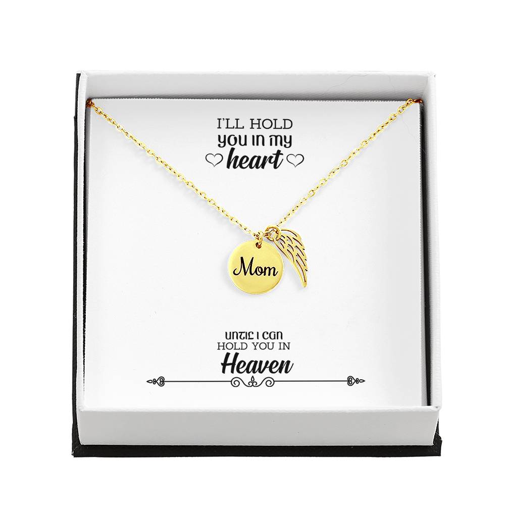 Hold You In My Heart Mom Remembrance Necklace Angel Wing Charm, Stainless Steel 18-22'' Chain-Express Your Love Gifts