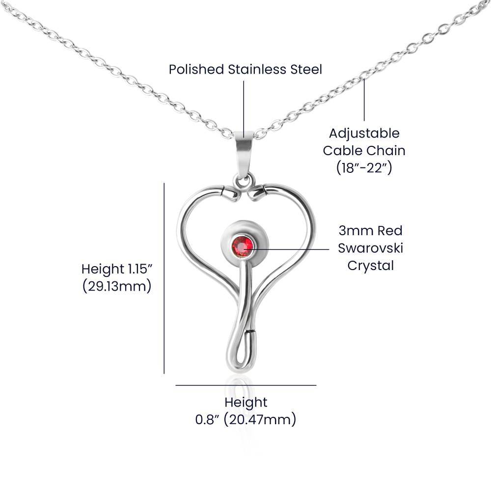 Behind Every Mom Nurse Heart Scope Necklace Red Swarovski Crystal Adjustable Chain 18-22"-Express Your Love Gifts