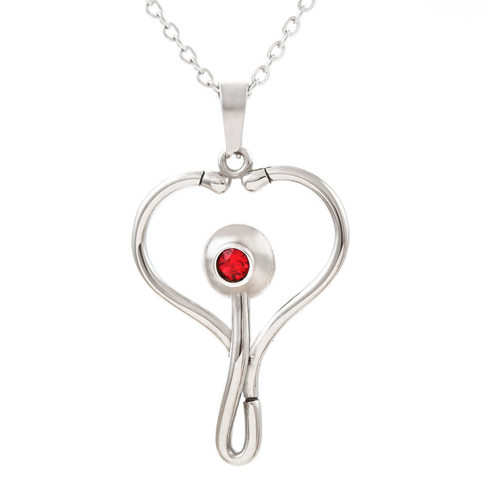 Nurse wife - finding you 1 Heart Scope Necklace Red Swarovski Crystal Adjustable Chain 18-22"-Express Your Love Gifts