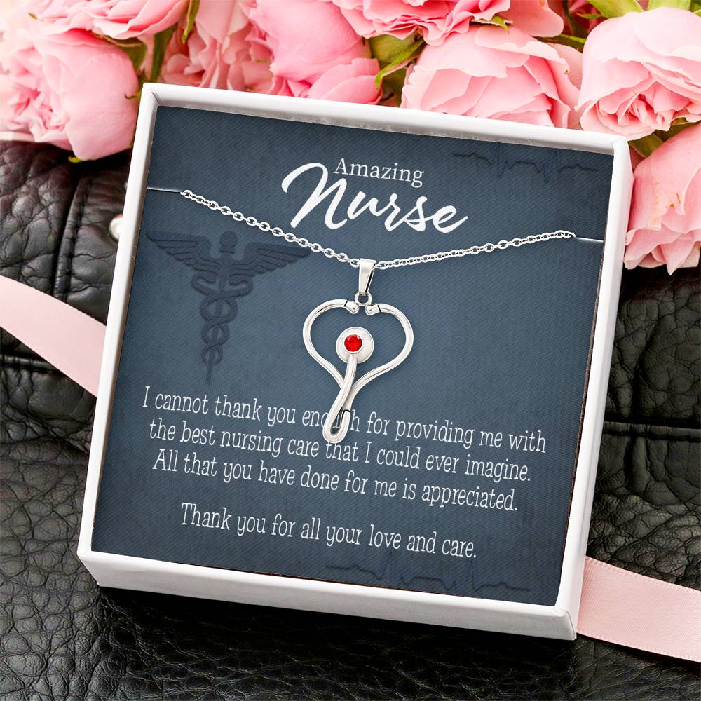 Best Nursing Care Heart Scope Necklace Red Swarovski Crystal Adjustable Chain 18-22"-Express Your Love Gifts