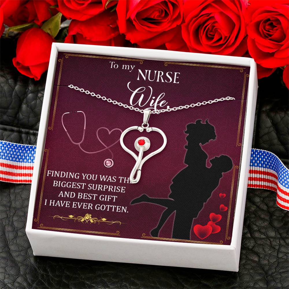 Nurse wife - finding you 1 Heart Scope Necklace Red Swarovski Crystal Adjustable Chain 18-22"-Express Your Love Gifts