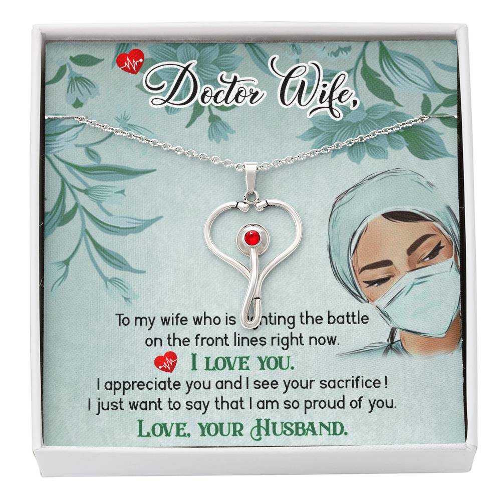 Doctor Wife Heart Scope Necklace Red Swarovski Crystal Adjustable Chain 18-22"-Express Your Love Gifts