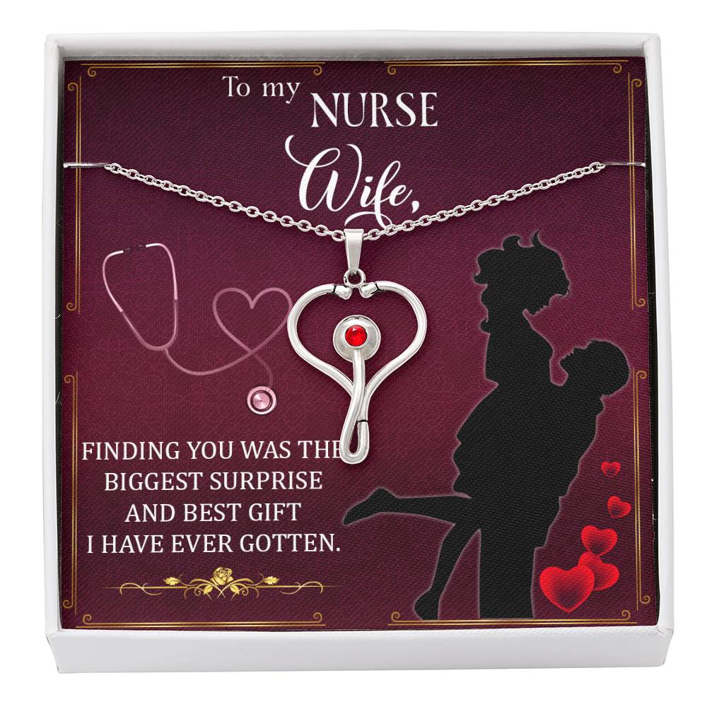 Nurse wife - finding you 1 Heart Scope Necklace Red Swarovski Crystal Adjustable Chain 18-22"-Express Your Love Gifts