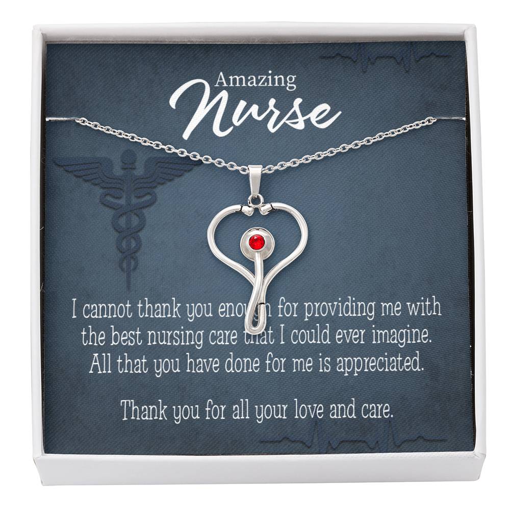 Best Nursing Care Heart Scope Necklace Red Swarovski Crystal Adjustable Chain 18-22"-Express Your Love Gifts