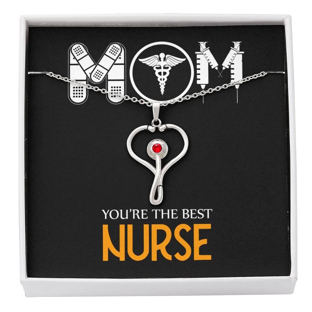 Mom Nurse Heart Scope Necklace Red Swarovski Crystal Adjustable Chain 18-22"-Express Your Love Gifts