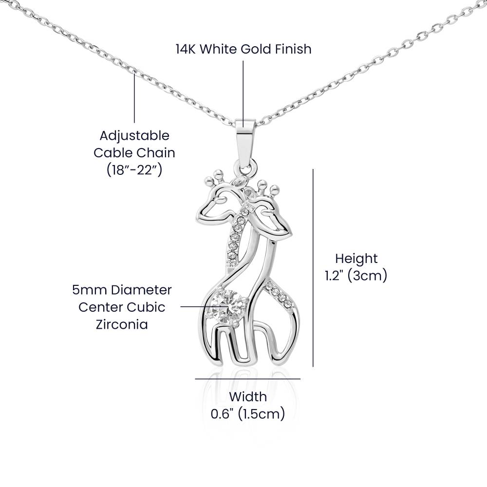 Mom And Daughter Best Friends Forever Mother's Treasure Gold/Silver Giraffe Necklace with Message Card & Cubic Zirconia-Express Your Love Gifts