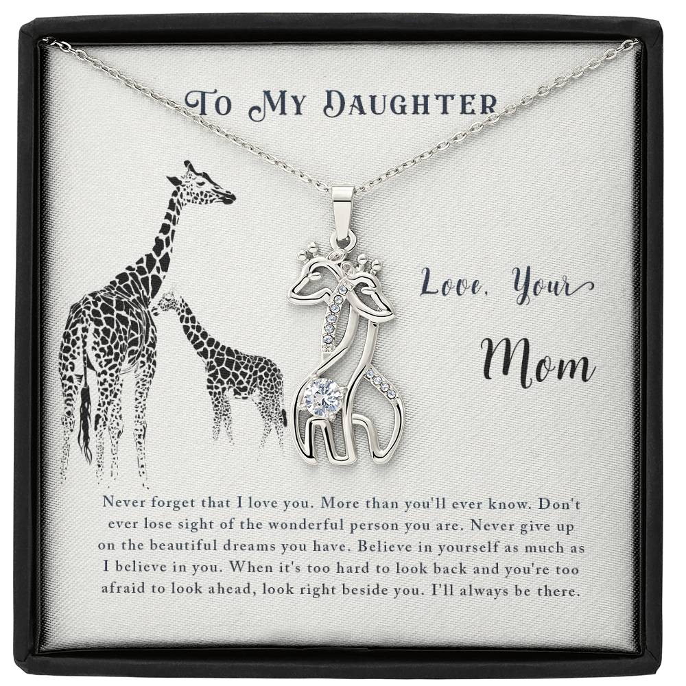 To My Daughter Never Forget Mother&#39;s Treasure Gold/Silver Giraffe Necklace with Message Card &amp; Cubic Zirconia-Express Your Love Gifts