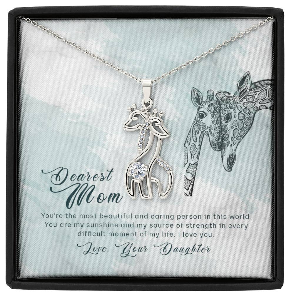 To My Mom You're the Most Beautiful Mother's Treasure Gold/Silver Giraffe Necklace with Message Card & Cubic Zirconia-Express Your Love Gifts