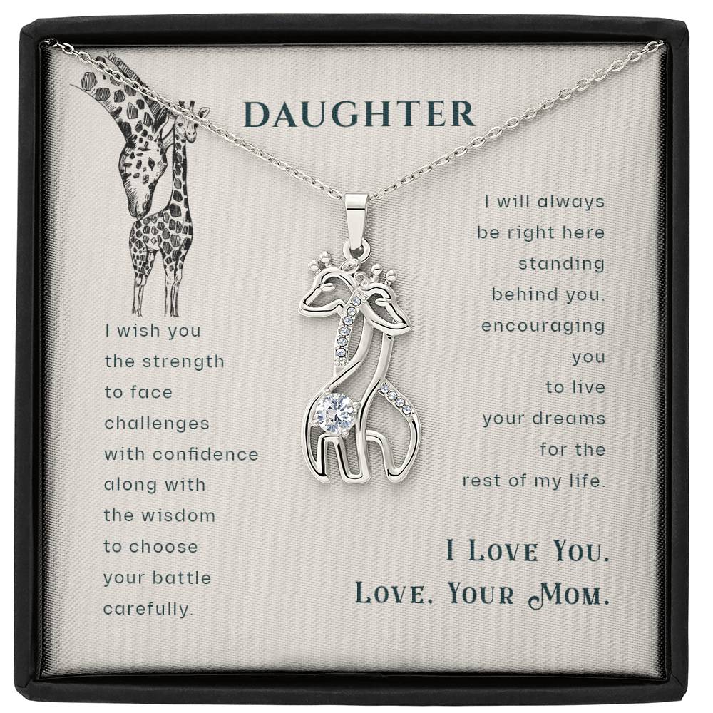 To My Daughter I Wish Mother&#39;s Treasure Gold/Silver Giraffe Necklace with Message Card &amp; Cubic Zirconia-Express Your Love Gifts