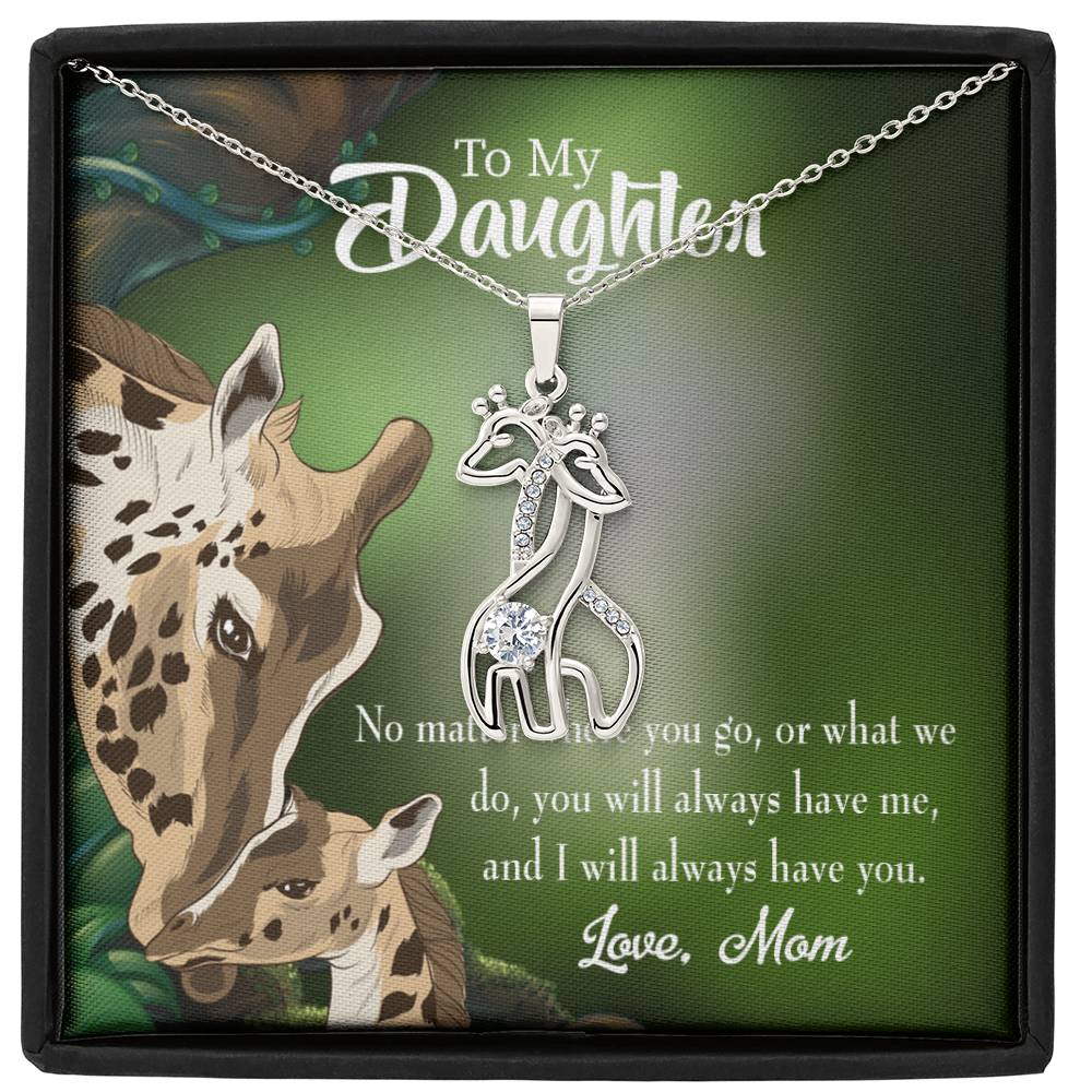 Mom Will Always Have You Mother&#39;s Treasure Gold/Silver Giraffe Necklace with Message Card &amp; Cubic Zirconia-Express Your Love Gifts