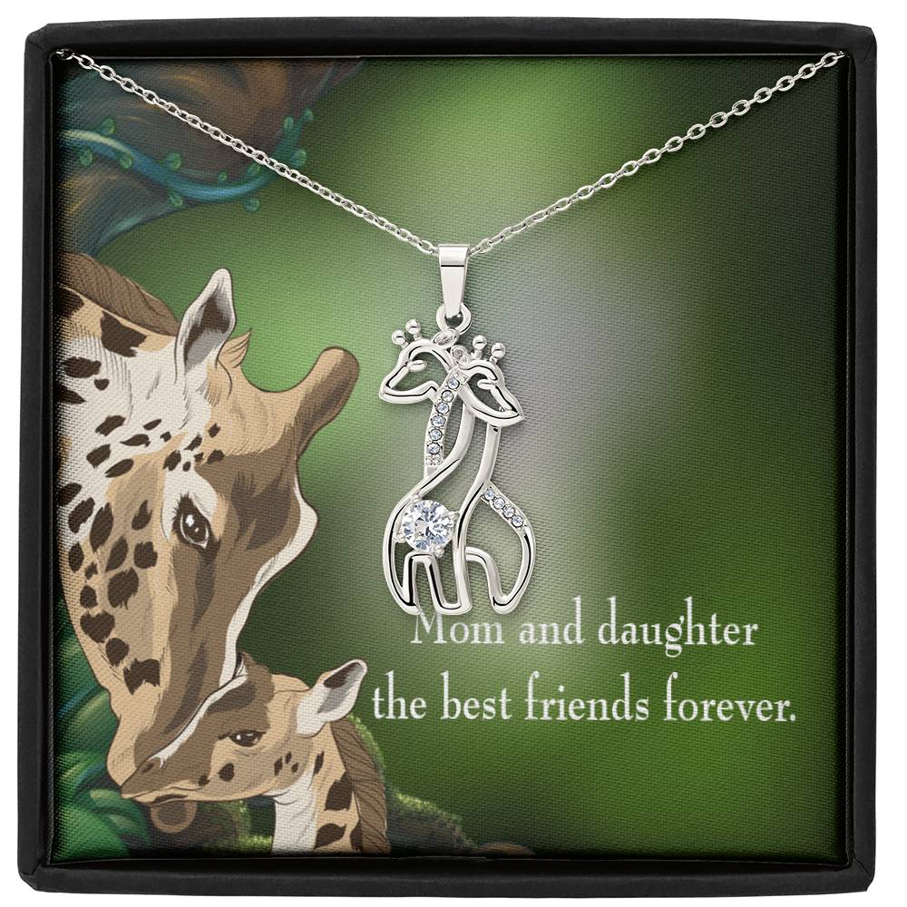 Mom Loves You No Matter What Mother's Treasure Gold/Silver Giraffe Necklace with Message Card & Cubic Zirconia-Express Your Love Gifts