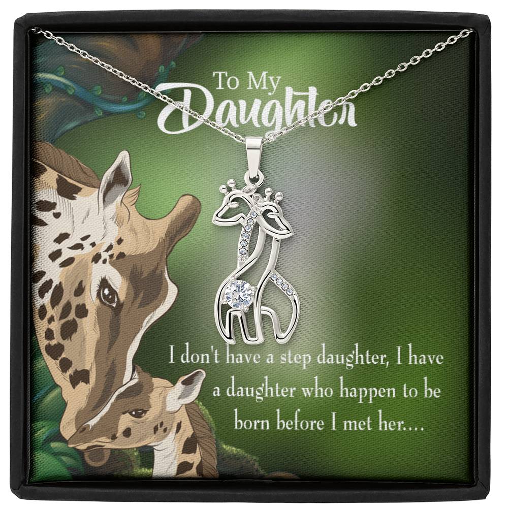 To My Bonus Daughter Born Before Mother&#39;s Treasure Gold/Silver Giraffe Necklace with Message Card &amp; Cubic Zirconia-Express Your Love Gifts