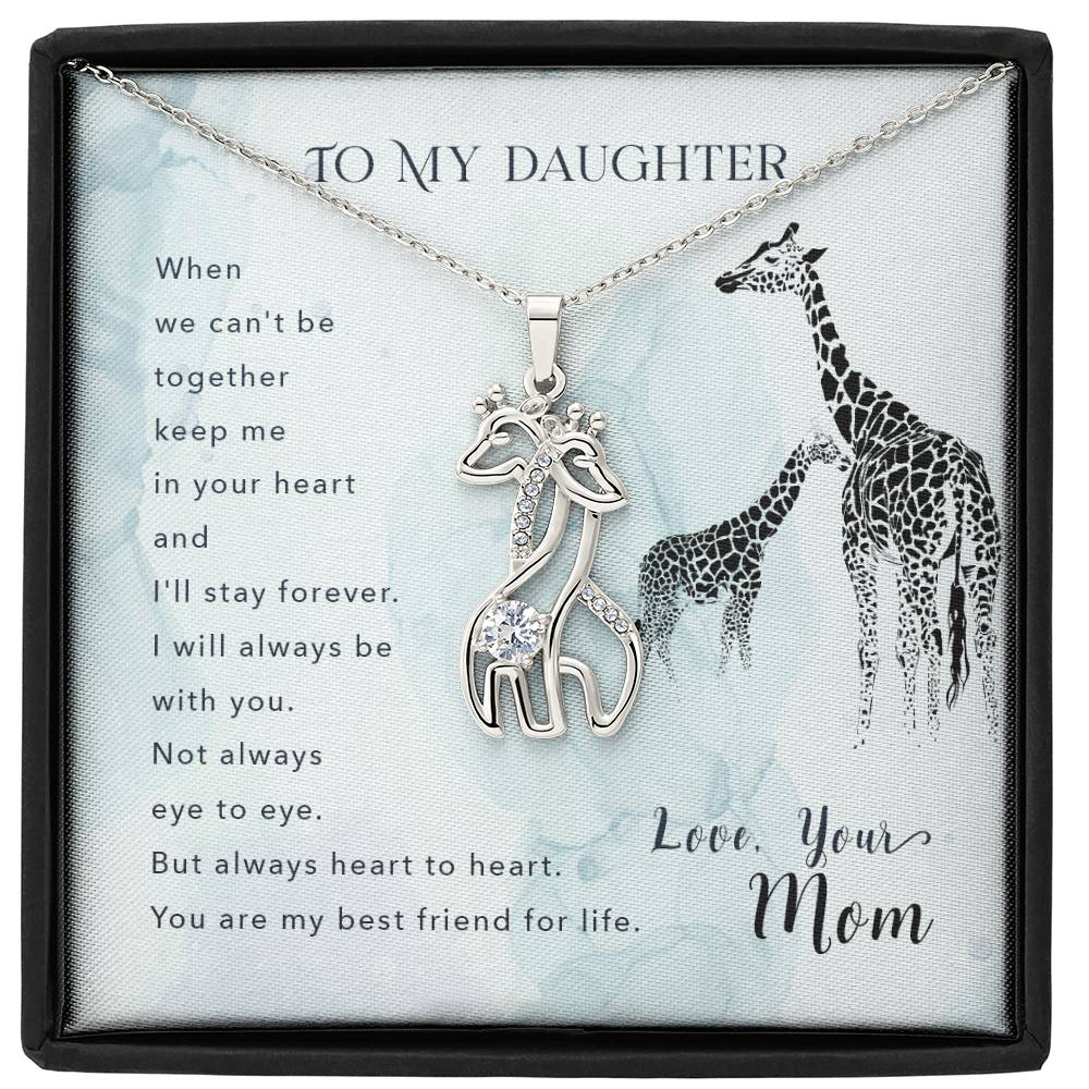 To My Daughter When We Can&#39;t Be Mother&#39;s Treasure Gold/Silver Giraffe Necklace with Message Card &amp; Cubic Zirconia-Express Your Love Gifts