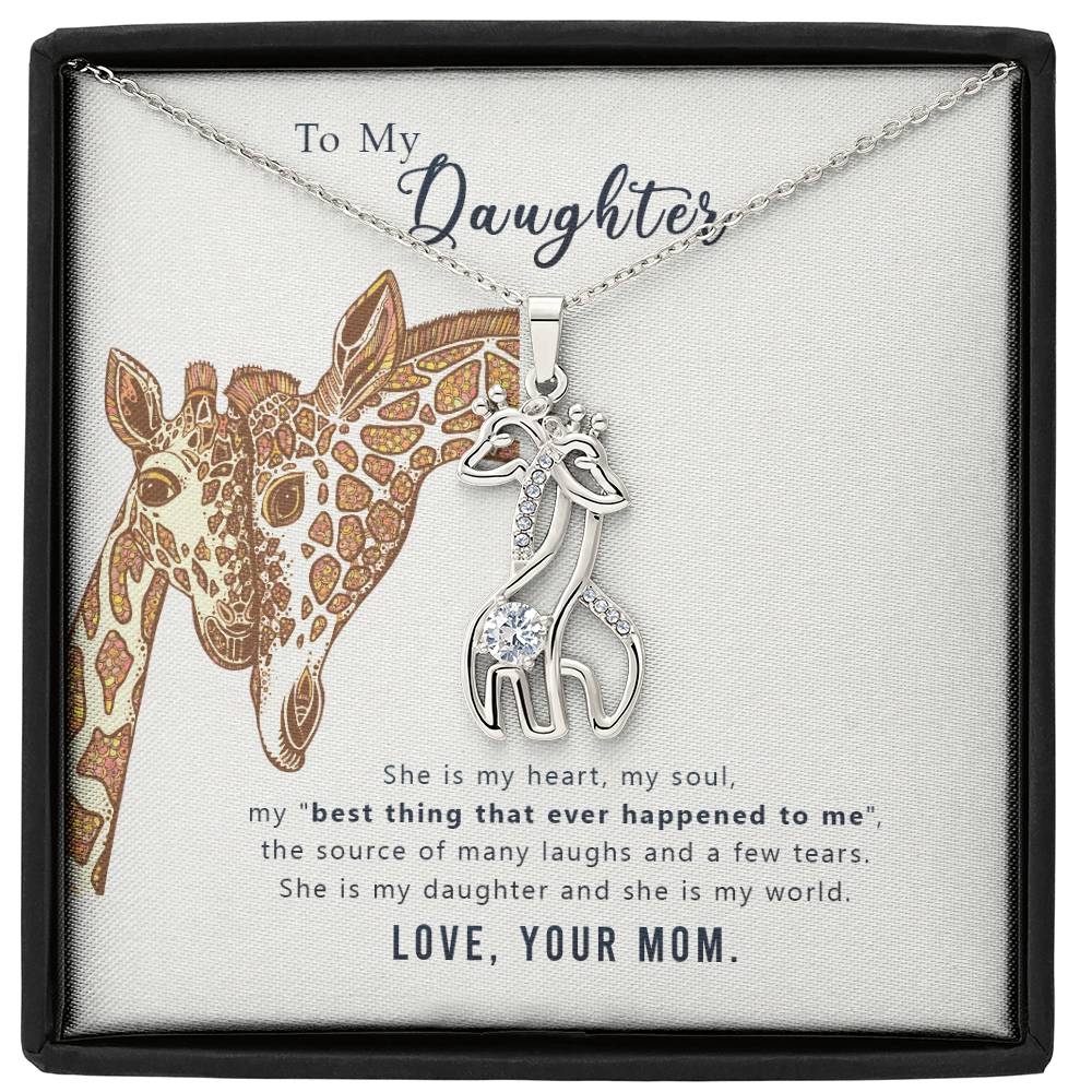 To My Daughter She is My Heart Mother&#39;s Treasure Gold/Silver Giraffe Necklace with Message Card &amp; Cubic Zirconia-Express Your Love Gifts