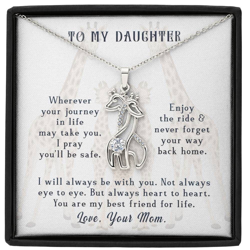 To My Daughter Wherever Your Journey in Life Mother&#39;s Treasure Gold/Silver Giraffe Necklace with Message Card &amp; Cubic Zirconia-Express Your Love Gifts