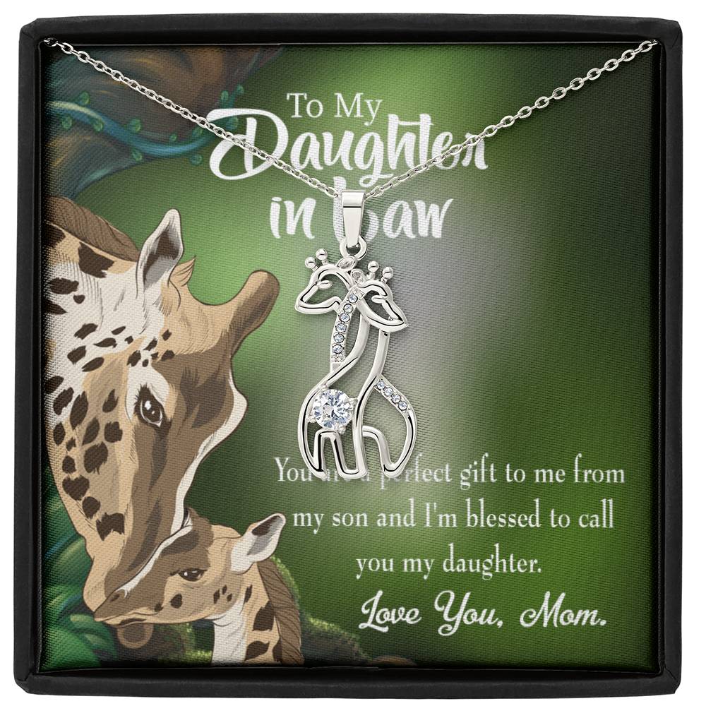 To Daughter-In-Law Perfect Gift from Mother-In-Law Mother&#39;s Treasure Gold/Silver Giraffe Necklace with Message Card &amp; Cubic Zirconia-Express Your Love Gifts