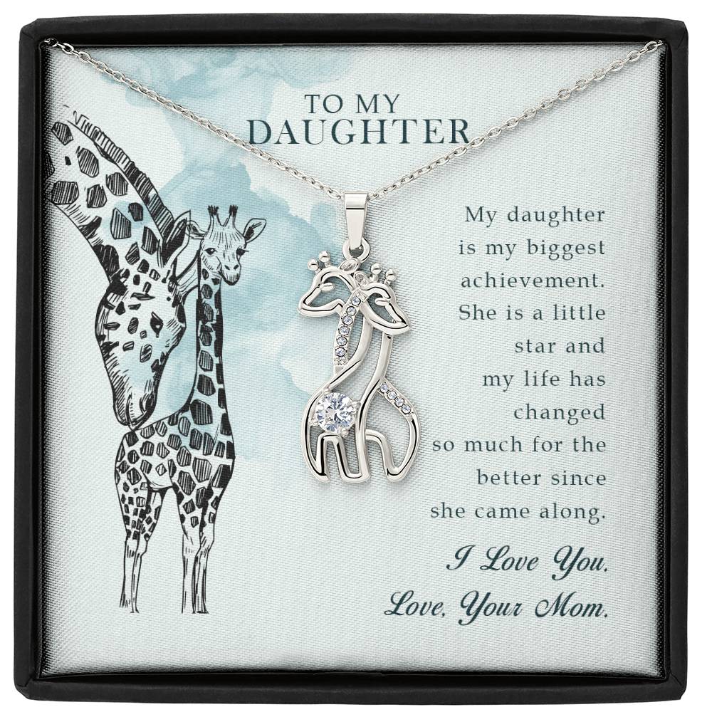 To My Daughter My Daughter is My Biggest Mother&#39;s Treasure Gold/Silver Giraffe Necklace with Message Card &amp; Cubic Zirconia-Express Your Love Gifts