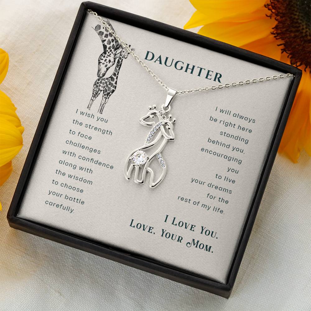 To My Daughter I Wish Mother's Treasure Gold/Silver Giraffe Necklace with Message Card & Cubic Zirconia-Express Your Love Gifts