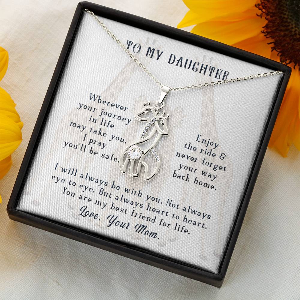 To My Daughter Wherever Your Journey in Life Mother's Treasure Gold/Silver Giraffe Necklace with Message Card & Cubic Zirconia-Express Your Love Gifts