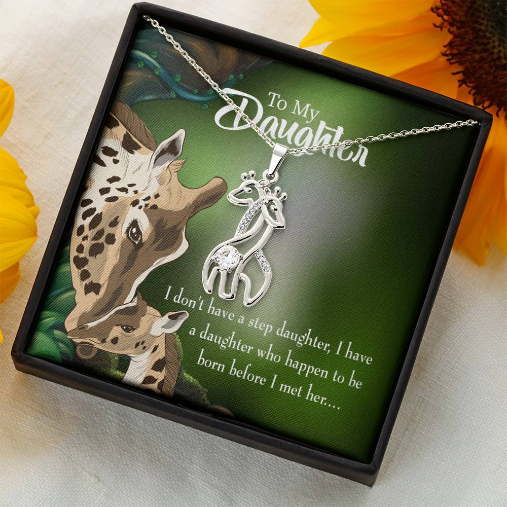 To My Bonus Daughter Born Before Mother's Treasure Gold/Silver Giraffe Necklace with Message Card & Cubic Zirconia-Express Your Love Gifts