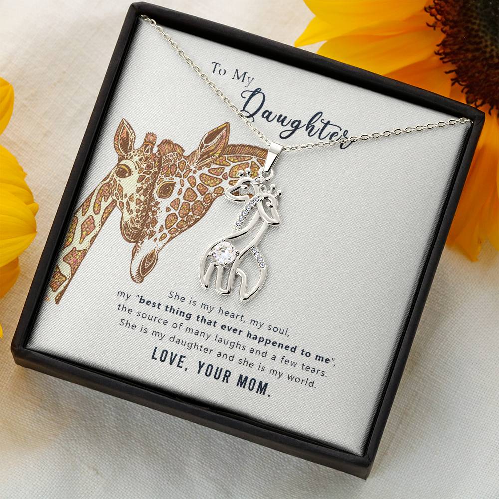 To My Daughter She is My Heart Mother's Treasure Gold/Silver Giraffe Necklace with Message Card & Cubic Zirconia-Express Your Love Gifts