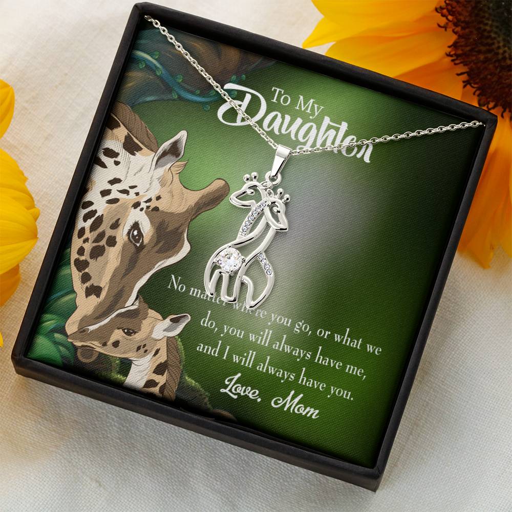 Mom Will Always Have You Mother's Treasure Gold/Silver Giraffe Necklace with Message Card & Cubic Zirconia-Express Your Love Gifts