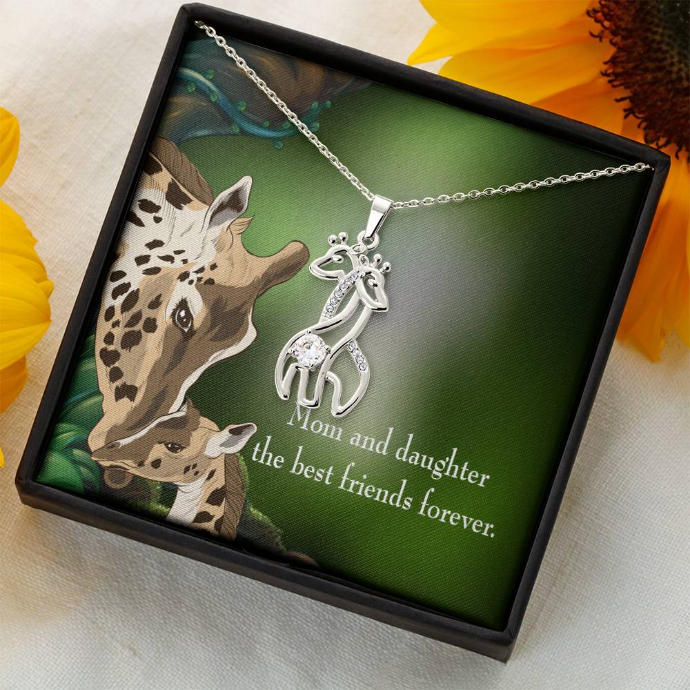 Mom And Daughter Best Friends Forever Mother's Treasure Gold/Silver Giraffe Necklace with Message Card & Cubic Zirconia-Express Your Love Gifts