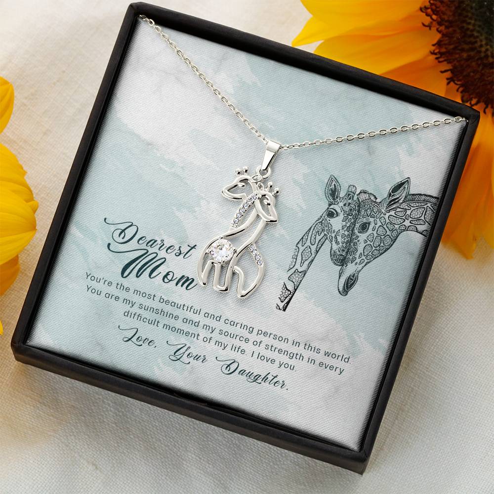 To My Mom You're the Most Beautiful Mother's Treasure Gold/Silver Giraffe Necklace with Message Card & Cubic Zirconia-Express Your Love Gifts