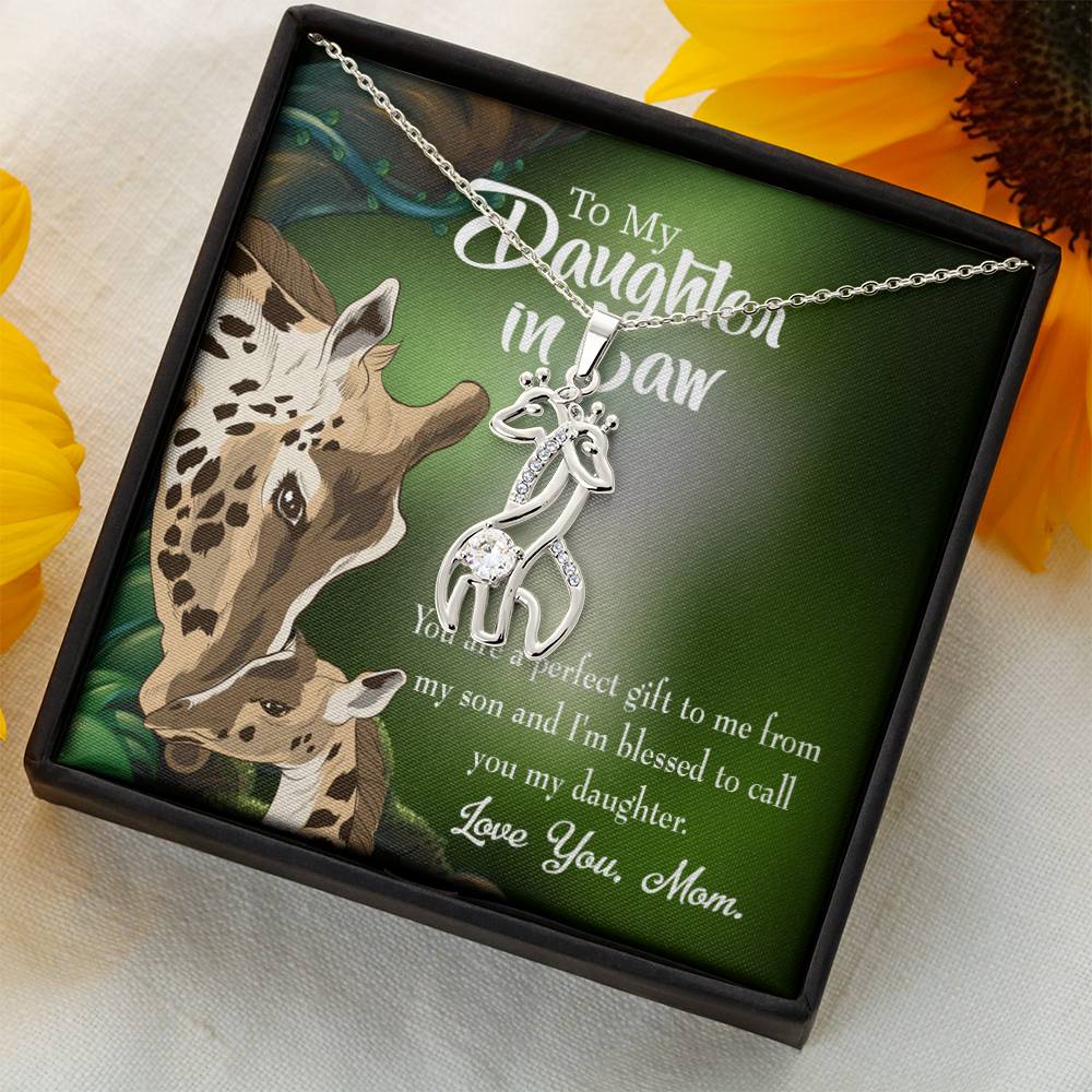 To Daughter-In-Law Perfect Gift from Mother-In-Law Mother's Treasure Gold/Silver Giraffe Necklace with Message Card & Cubic Zirconia-Express Your Love Gifts