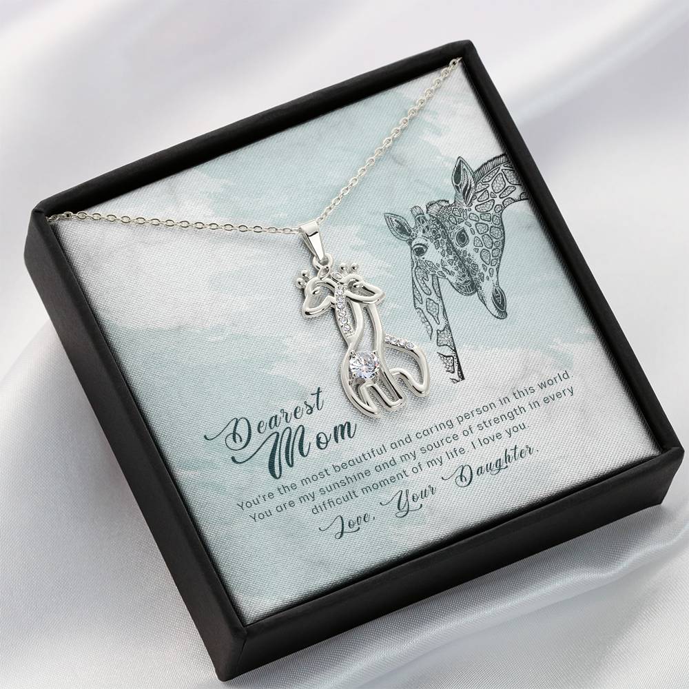 To My Mom You're the Most Beautiful Mother's Treasure Gold/Silver Giraffe Necklace with Message Card & Cubic Zirconia-Express Your Love Gifts