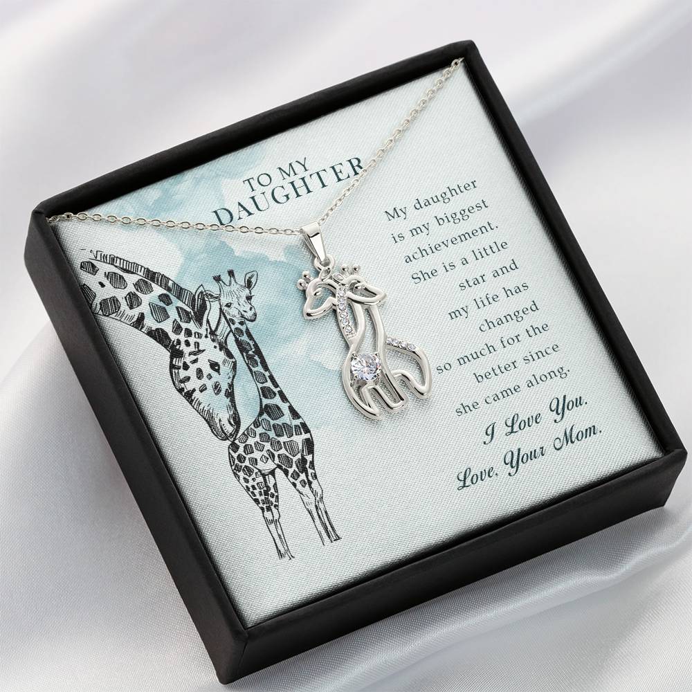 To My Daughter My Daughter is My Biggest Mother's Treasure Gold/Silver Giraffe Necklace with Message Card & Cubic Zirconia-Express Your Love Gifts