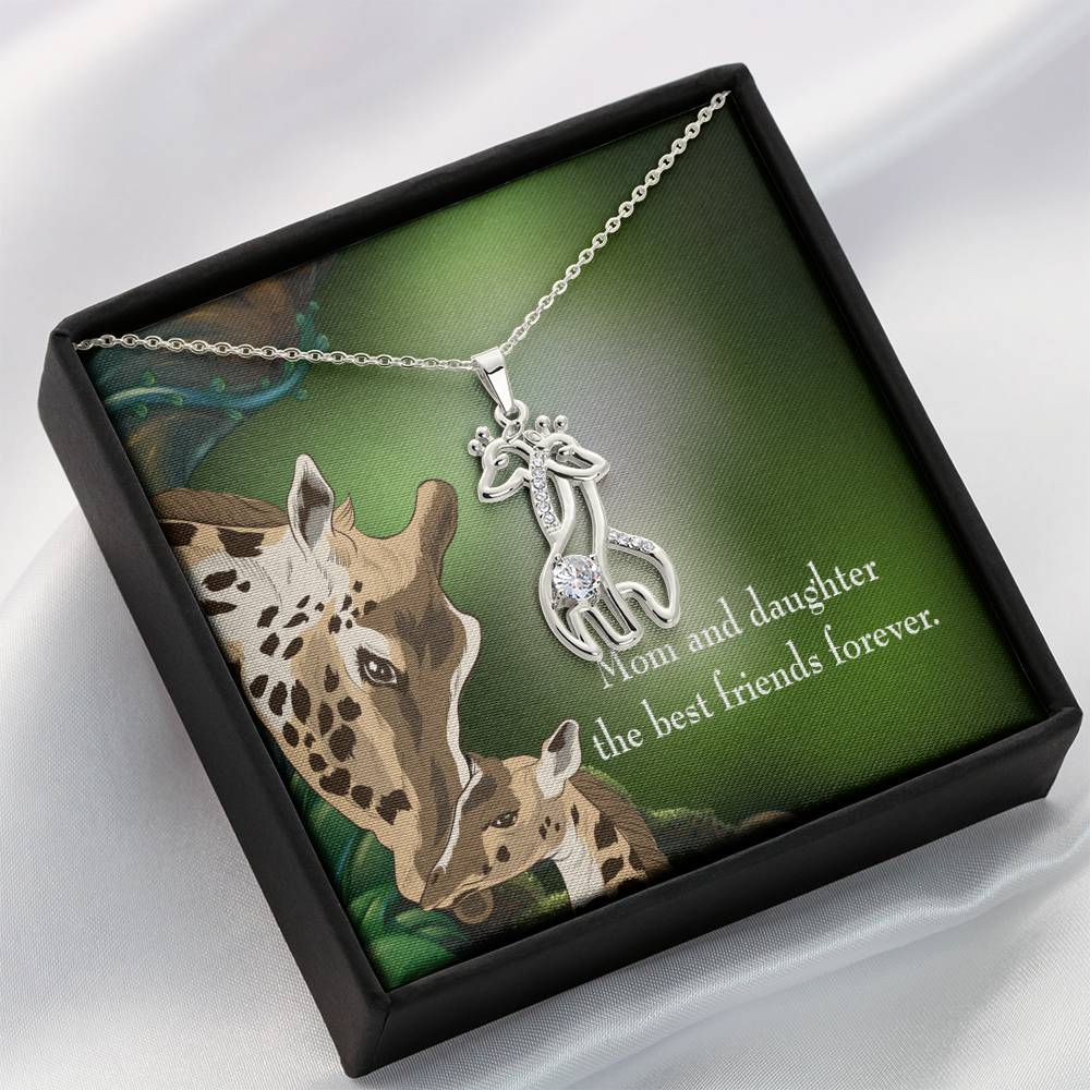 Mom Loves You No Matter What Mother's Treasure Gold/Silver Giraffe Necklace with Message Card & Cubic Zirconia-Express Your Love Gifts