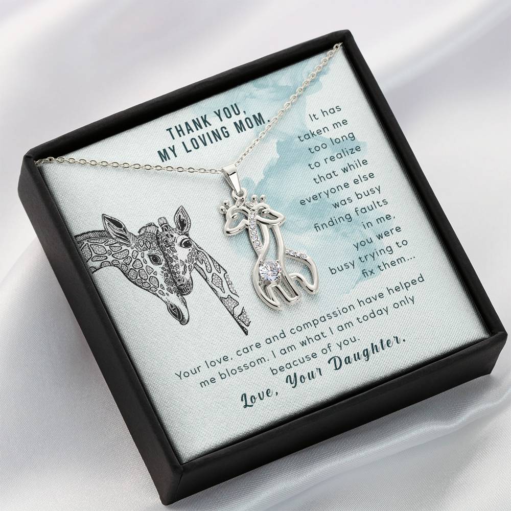 To My Mom It Has Taken Me Mother's Treasure Gold/Silver Giraffe Necklace with Message Card & Cubic Zirconia-Express Your Love Gifts