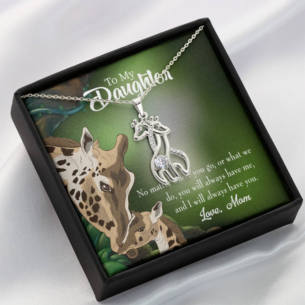 Mom Will Always Have You Mother's Treasure Gold/Silver Giraffe Necklace with Message Card & Cubic Zirconia-Express Your Love Gifts