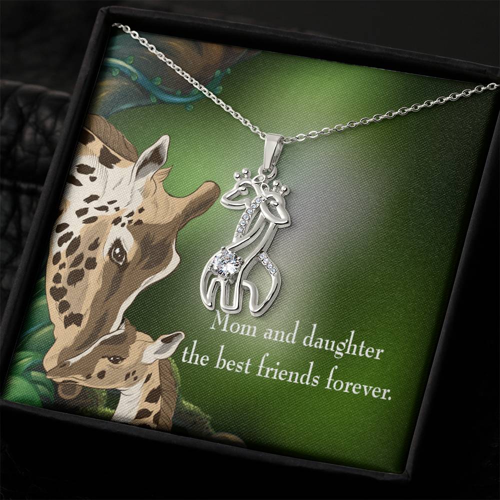 Mom Loves You No Matter What Mother's Treasure Gold/Silver Giraffe Necklace with Message Card & Cubic Zirconia-Express Your Love Gifts