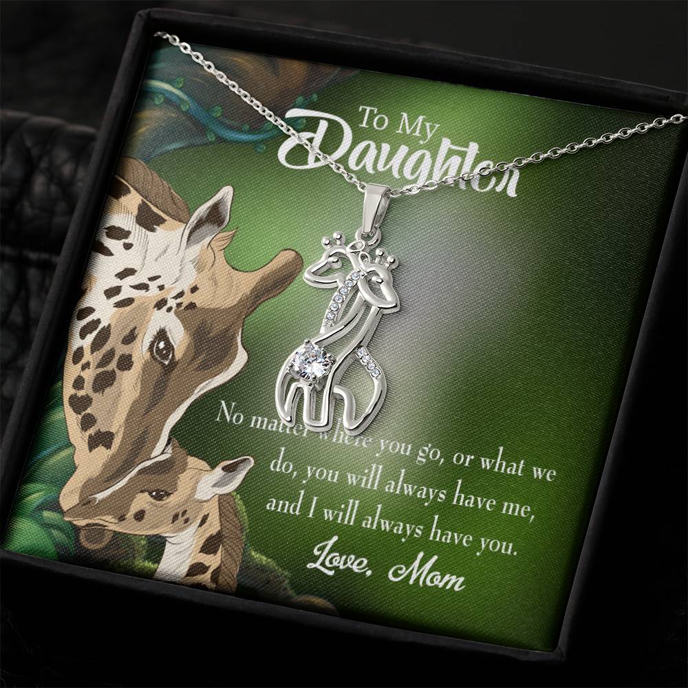 Mom Will Always Have You Mother's Treasure Gold/Silver Giraffe Necklace with Message Card & Cubic Zirconia-Express Your Love Gifts