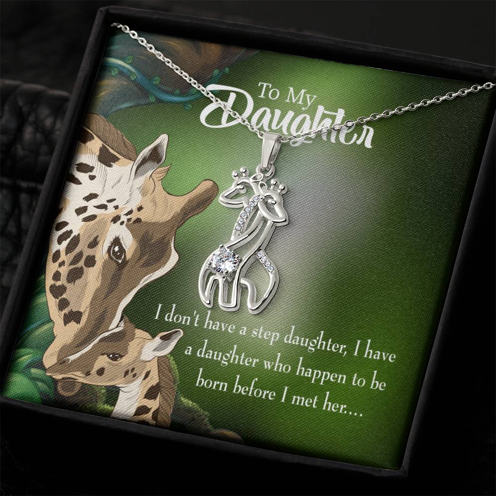 To My Bonus Daughter Born Before Mother's Treasure Gold/Silver Giraffe Necklace with Message Card & Cubic Zirconia-Express Your Love Gifts