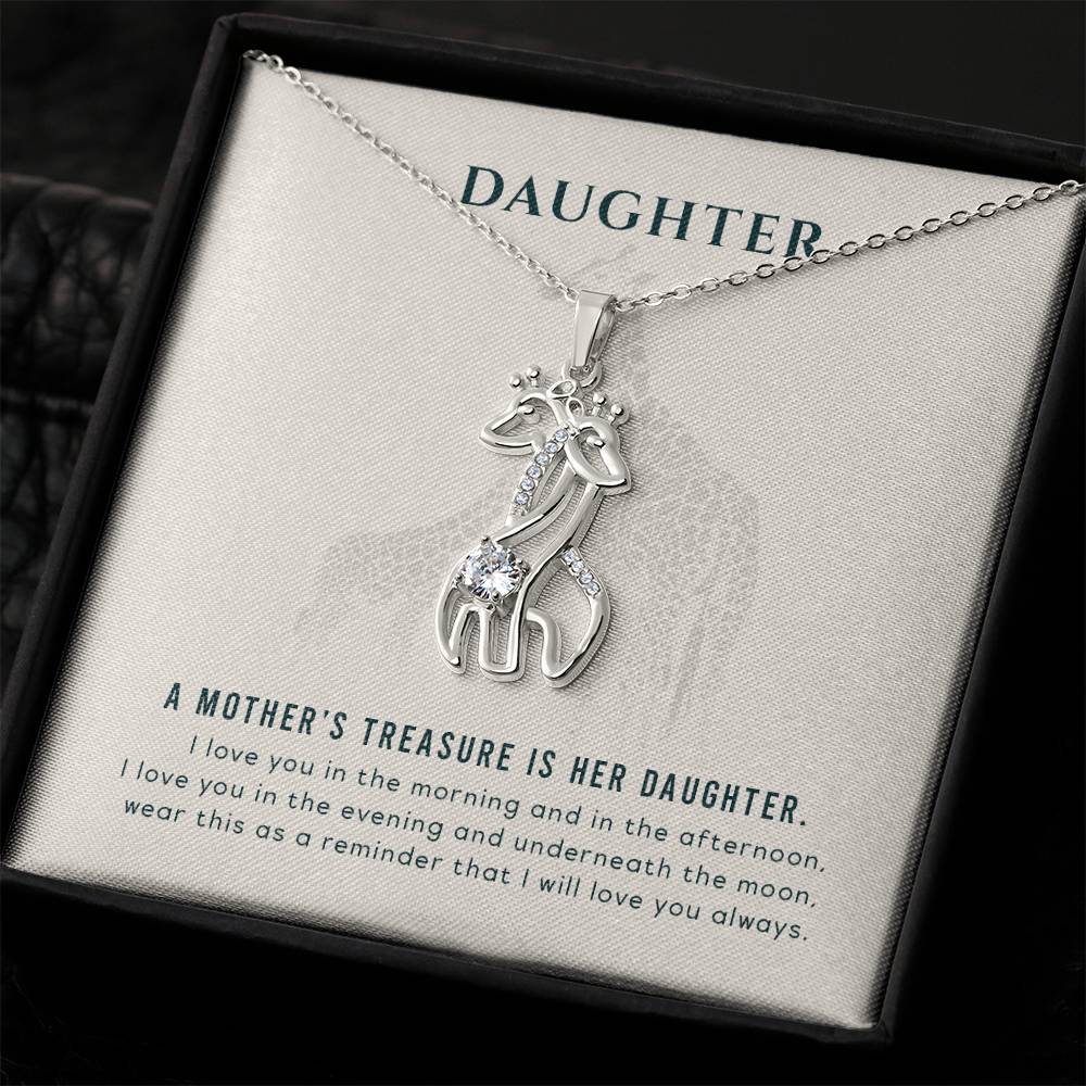 To My Daughter A Mother's Treasure Mother's Treasure Gold/Silver Giraffe Necklace with Message Card & Cubic Zirconia-Express Your Love Gifts