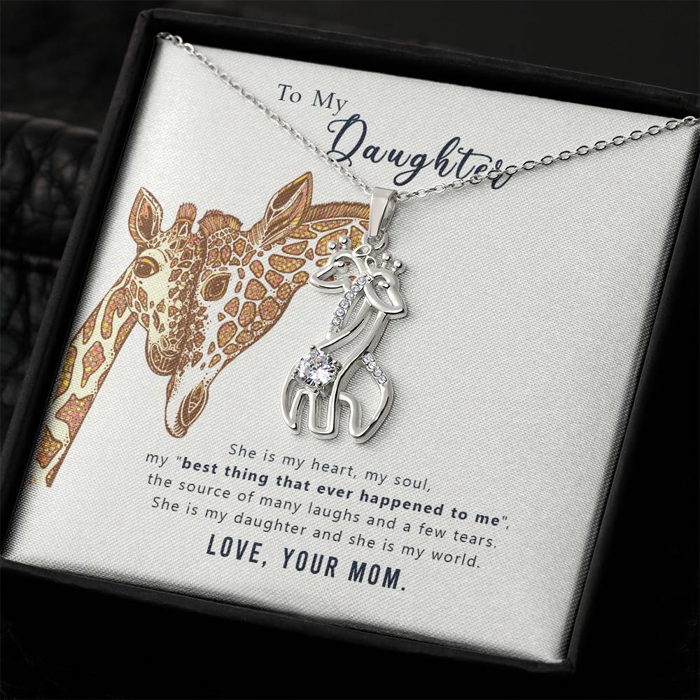 To My Daughter She is My Heart Mother's Treasure Gold/Silver Giraffe Necklace with Message Card & Cubic Zirconia-Express Your Love Gifts