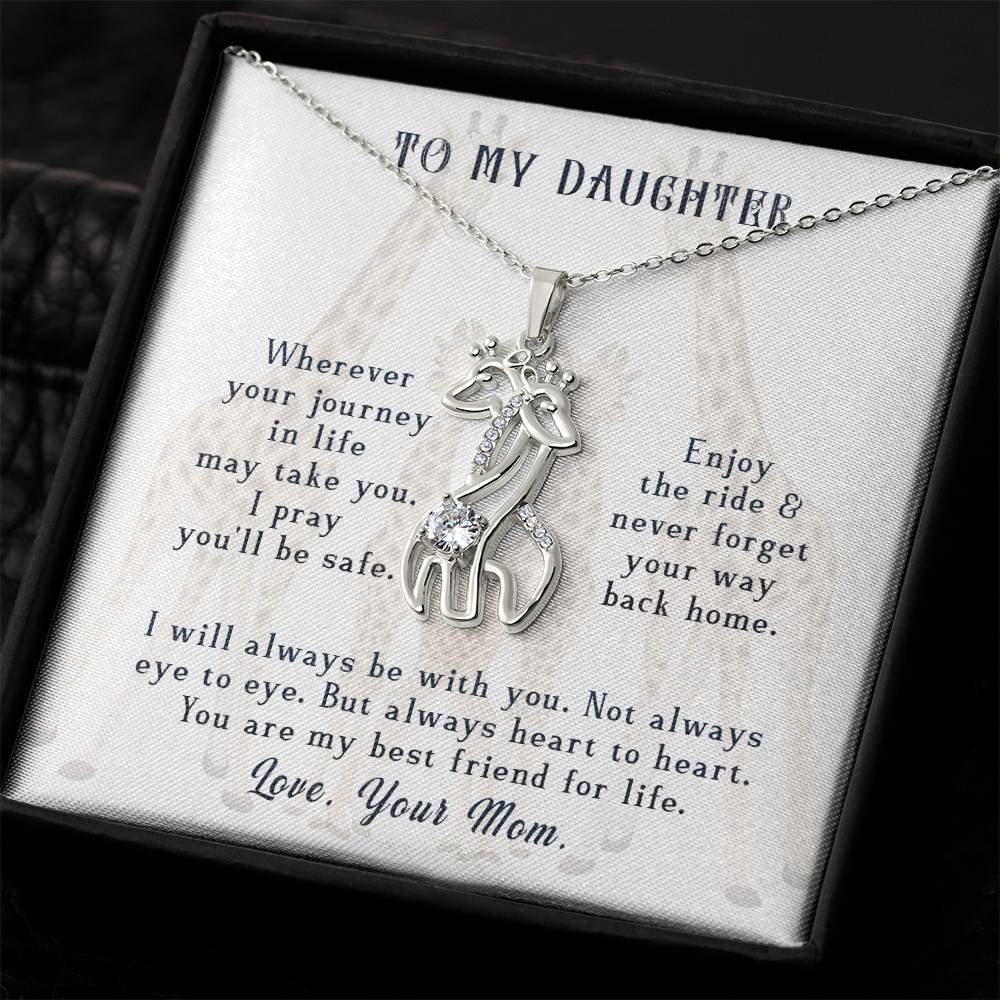 To My Daughter Wherever Your Journey in Life Mother's Treasure Gold/Silver Giraffe Necklace with Message Card & Cubic Zirconia-Express Your Love Gifts