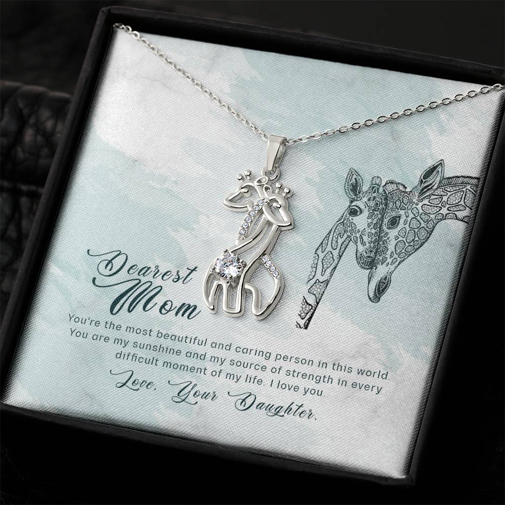 To My Mom You're the Most Beautiful Mother's Treasure Gold/Silver Giraffe Necklace with Message Card & Cubic Zirconia-Express Your Love Gifts