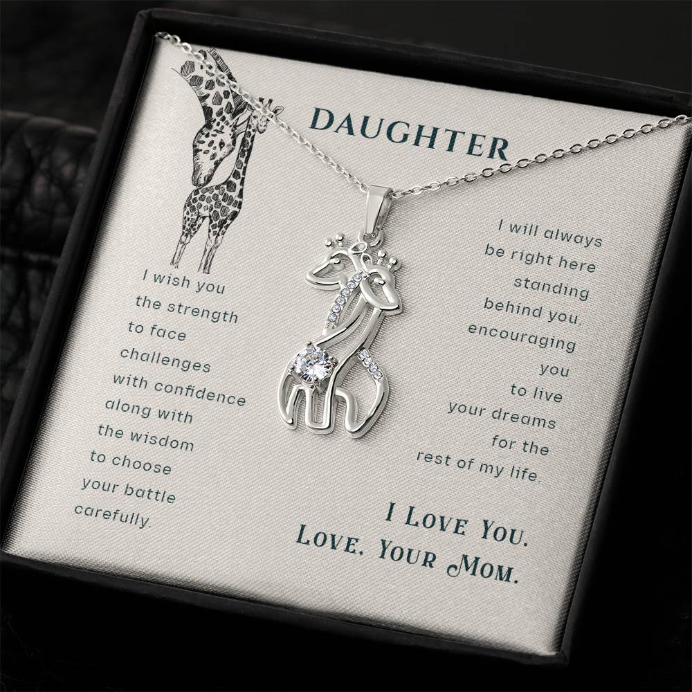 To My Daughter I Wish Mother's Treasure Gold/Silver Giraffe Necklace with Message Card & Cubic Zirconia-Express Your Love Gifts