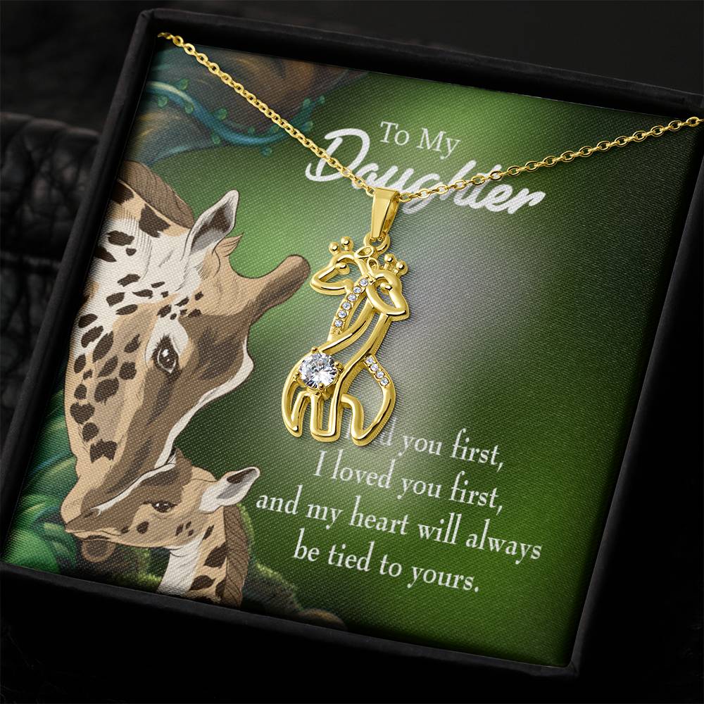 To My Daughter Tied To You Mother's Treasure Gold/Silver Giraffe Necklace with Message Card & Cubic Zirconia-Express Your Love Gifts