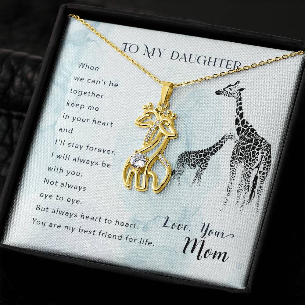 To My Daughter When We Can't Be Mother's Treasure Gold/Silver Giraffe Necklace with Message Card & Cubic Zirconia-Express Your Love Gifts